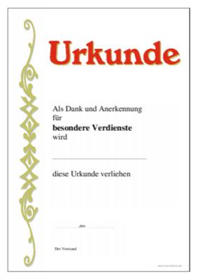 Urkunde für besondere Verdienste Ehrenurkunde für besondere Verdienste mit Texteindruck. Als Dank und Anerkennung für besondere Verdienste wird ...