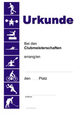 Urkunde Clubmeisterschaften Siegerurkunde mit Texteindruck, Urkunde für Clubmeisterschaften.