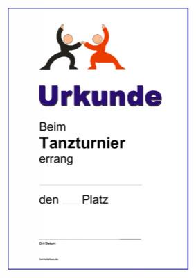 Urkunde Tanzturnier, Paar Tanzurkunde, Siegerurkunde, Urkunde für ein Tanzturnier (Paar).
