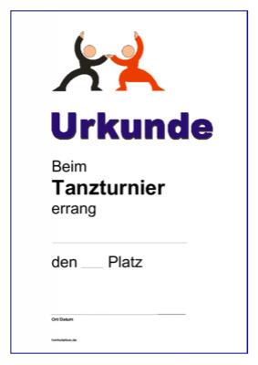 Urkunde Tanzturnier, Paar - Siegerurkunde, Urkunde für ein Tanzturnier (Paar).