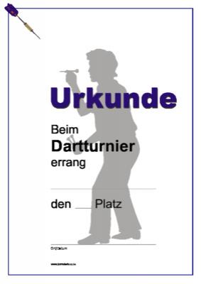 Urkunde Dart, Dartturnier - Urkundenvorlage, Urkunde für ein Dartturnier mit Texteindruck.