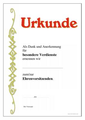 Urkunden Ehrung: Urkunde Ehrenvorsitzenden, Kordel. PDF Datei