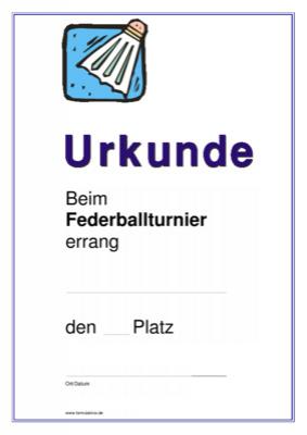 Urkunde Federball mit Federball 2 Federball-Urkunde, Siegerurkunde, Urkunde für ein Federballturnier mit einem Federball.