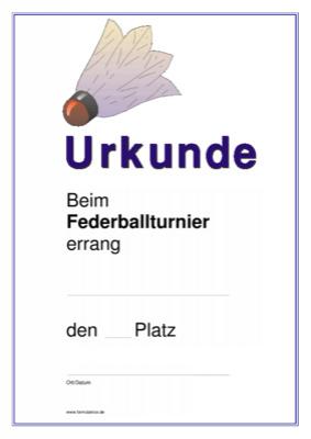 Urkunden Sportarten: Urkunde Federball mit Federball 1. PDF Datei
