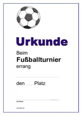 Urkunde Fußballturnier (Fußball) - Fußball-Urkunde, Siegerurkunde für ein Fußballturnier mit einem Fußball.