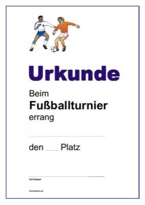 Urkunde Fußballturnier (2 Spieler) - Fußball-Urkunde, Siegerurkunde für ein Fußballturnier mit zwei Fußball-Spielern.