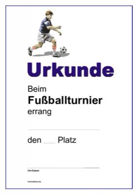 Urkunden Sportarten: Urkunde Fußballturnier (1 Spieler). PDF Datei