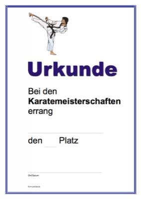 Urkunde Karate, Meisterschaften Karate-Urkunde, Siegerurkunde, Urkunde für Karatemeisterschaften.