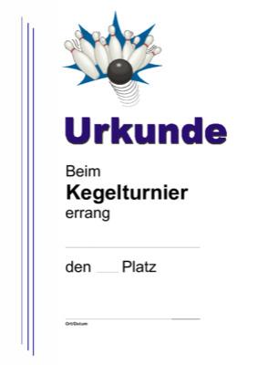 Urkunden Sportarten: Urkunde Kegeln, Kegelturnier mit Streifen. PDF Datei