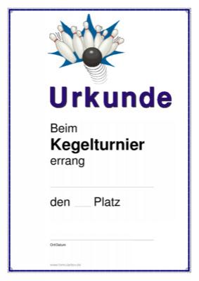 Urkunden Sportarten: Urkunde Kegeln, Kegelturnier mit Rahmen. PDF Datei