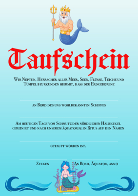 Urkunden Ehrung: Urkunde Taufschein mit Text, Blau II. PDF Datei