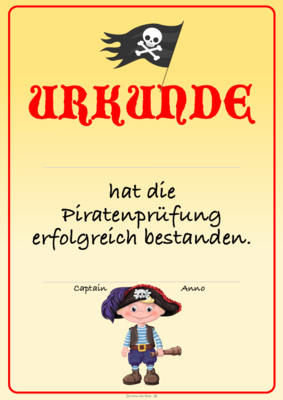 Urkunden Kinder: Urkunde Piraten, Pirat, Text. PDF Datei