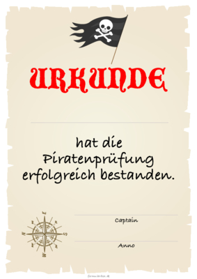 Urkunden Kinder: Urkunde Piraten, Windrose, Text. PDF Datei