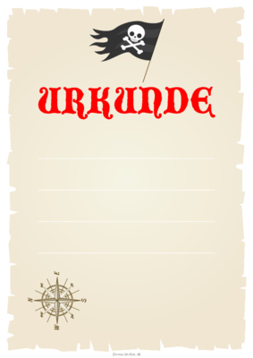 Blanko Piraten-Urkunde, Piratenfest mit Windrose. Urkundenvorlage im DIN-A4 Hochformat.