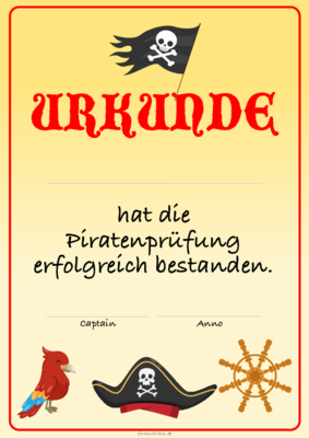 Urkunde Piraten, Piratenfest mit Texteindruck. Urkunde Piraten, Text als PDF Datei