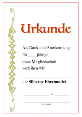 Urkunden Ehrung: Urkunde Ehrennadel, Silber. PDF Datei