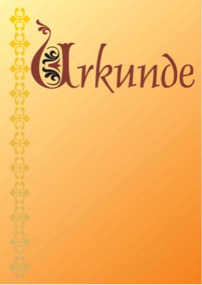 Klassische Urkunde, Ornamente links (Gold) Blanko-Urkunde, Motiv mit Bordüre und Farbverlauf als Hintergrund.