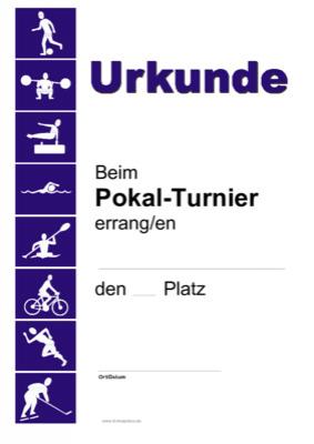 Urkunde Pokal-Turnier - Siegerurkunde, Urkunde für ein Pokal-Turnier.