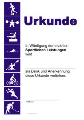 Urkunde sportliche Leistungen - Ehrenurkunde, Urkunde für die Anerkennung sportlicher Leistungen.