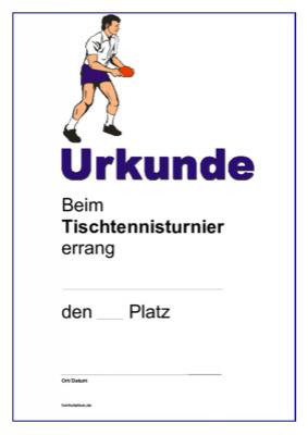 Urkunde Tischtennis, Turnier Tischtennis-Urkunde, Siegerurkunde für ein Tischtennisturnier.