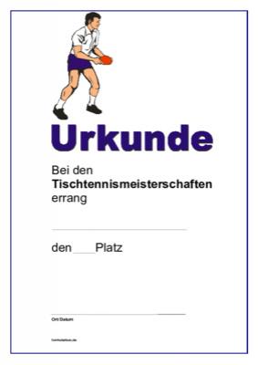 Urkunde Tischtennis, Meisterschaften Tischtennis-Urkunde, Siegerurkunde für Tischtennismeisterschaften.