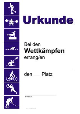 Urkunde Wettkämpfe Siegerurkunde mit Texteindruck für sportliche Wettkämpfe. Text: Bei den Wettkämpfen errang/en ... den ... Platz