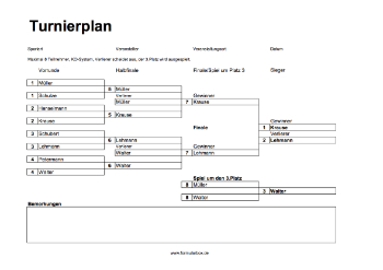Vereine, Mannschaften: Turnierplan (Excel). XLS Datei