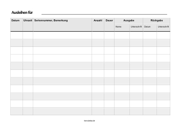 Excel-Tabelle Ausleihliste für einzelnen Gegenstand, Anzahl und Dauer. Ausleihliste für einzelnen Gegenstand, Anzahl (Excel) als XLS Datei