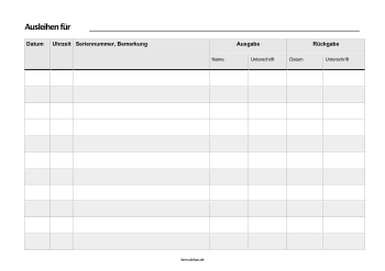Excel-Tabelle Ausleihliste für einen einzelnen Gegenstand. Ausleihliste für einzelnen Gegenstand (Excel) als XLS Datei
