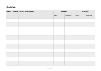 Organisieren, Planen: Ausleihliste für unterschiedliche Gegenstände (Excel). XLS Datei