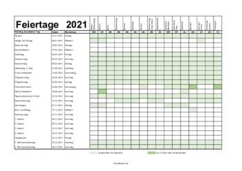 Organisieren, Planen: Feiertage in Deutschland als Tabelle (Excel). XLSX Datei