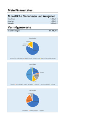 Excel-Tabelle privater Finanzstatus, Einnahmen, Ausgaben und Vermögen. Mein persönlicher Finanzstatus (Excel) als XLSX Datei