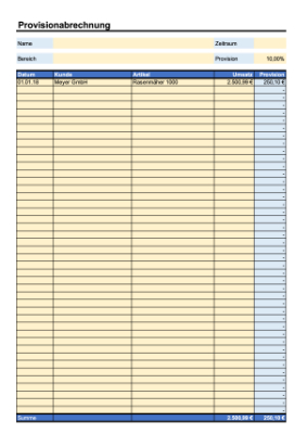 Finanzen: Provisionsabrechnung nach Umsatz (Excel). XLS Datei