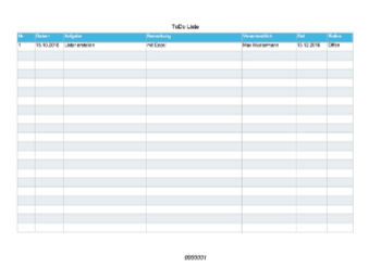 To Do Liste (Excel) - Excel-Tabelle ToDo-Liste. Perfekt planen mit dieser Arbeitshilfe im Querformat.