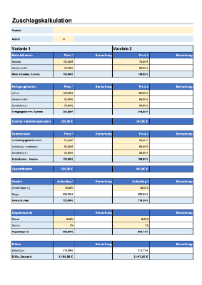 Finanzen: Zuschlagskalkulation (Excel). XLS Datei