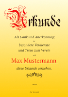 Urkunde für besondere Verdienste, Verein (Gold)