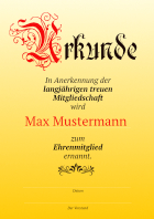 Urkunde Ehrenmitglied, Mitgliedschaft (Gold)