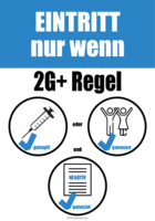 Schilder '2G Plus Regel' Hygienehinweis mit Grafik (Blau)