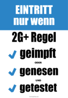 Schilder '2G Plus Regel' Hygienehinweis mit Text (Blau)