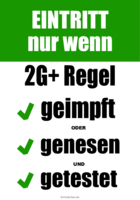 Schilder '2G Plus Regel' Hygienehinweis mit Text (Grün)