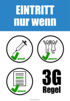 Schilder '3G Regel' Hygienehinweis mit Grafik (Blau)