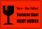 Schilder, Vorsicht Glas Schwarz (DE, EN)
