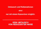 Schild, Umtausch und Reklamtionen (Rot)
