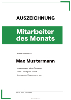 Urkunde Mitarbeiter des Monats (Grün)