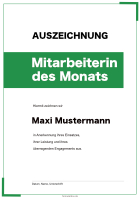 Urkunde Mitarbeiterin des Monats (Grün)