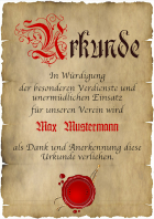 Urkunde für besondere Verdienste für Verein