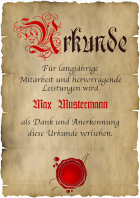 Urkunde für hervorragende Leistungen