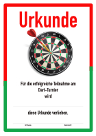 Urkunde Dart-Turnier, Teilnahme