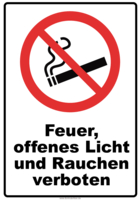 Verbotsschild Feuer, offenes Licht und Rauchen verboten
