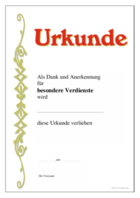 Urkunde für besondere Verdienste